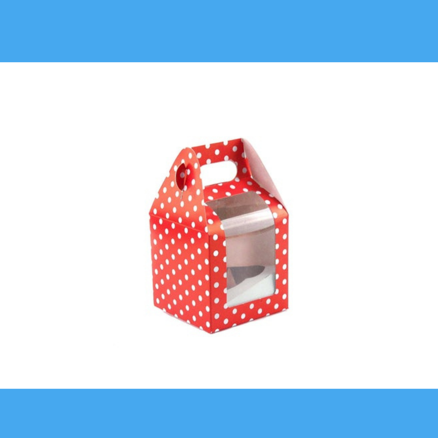 Gift Box with Handles with Recycled Material -Red or PolkaDot Color